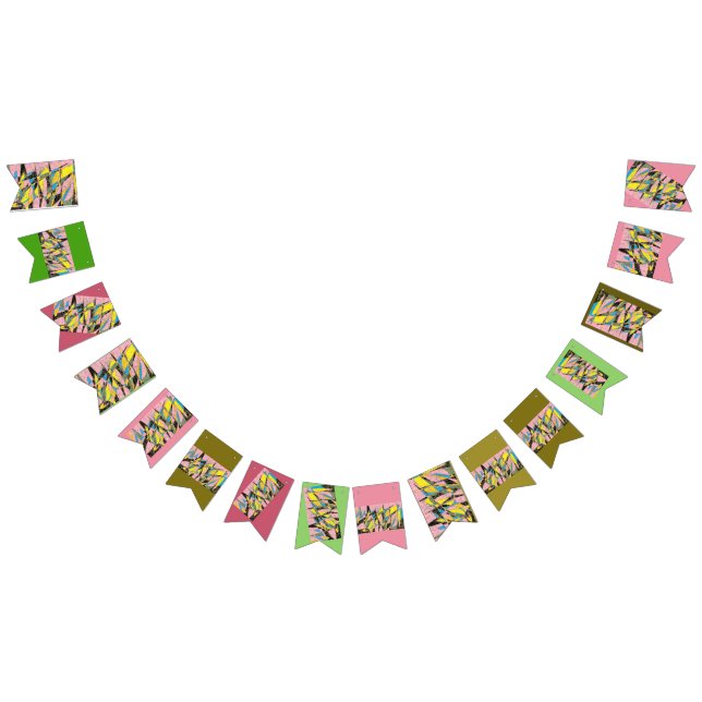 Retro-Banner mit abstraktem Party, rosa und grün Wimpelkette (Alle)