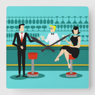 Retro Bar-Acryl-Wanduhr Quadratische Wanduhr