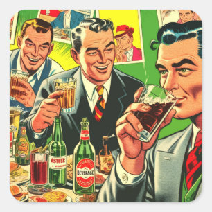 Retro Bar Drinks Comic Illustration Quadratischer Aufkleber