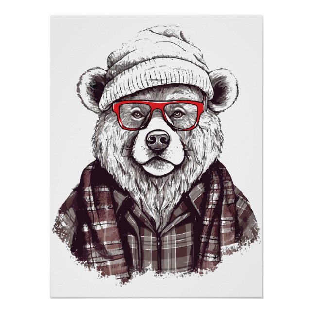 Retro-Bär in roter Brille Poster (Vorderseite)