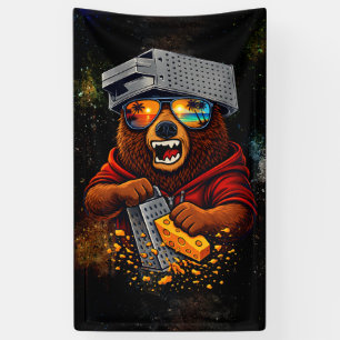 Retro-Bär mit Käsehobel-Hut und Sonnenbrille Banner