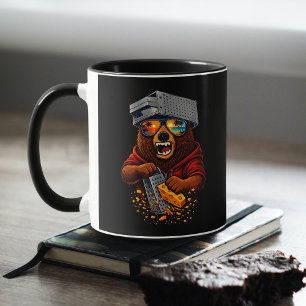 Retro-Bär mit Käsehobel-Hut und Sonnenbrille Tasse