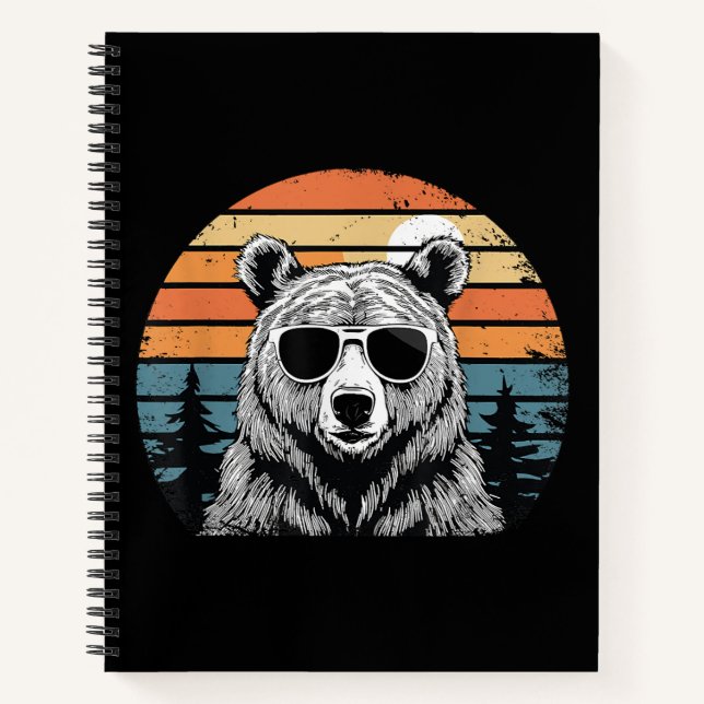 Retro-Bär mit Sonnenbrille Notizbuch (Vorderseite)