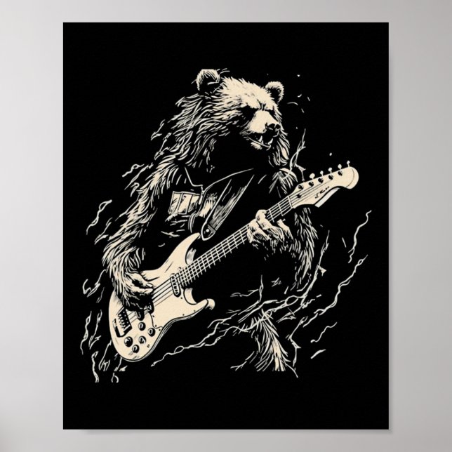 Retro Bär spielen Gitarre Bären Gitarre Musi Poster (Vorne)