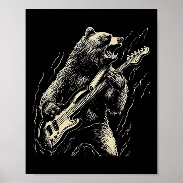 Retro Bär spielen Gitarre Bären Gitarre Musi Poster (Vorne)