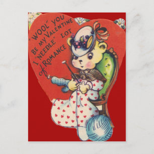 Retro-Bär-Strick-Valentinskarte im Vintage-Stil Feiertagspostkarte