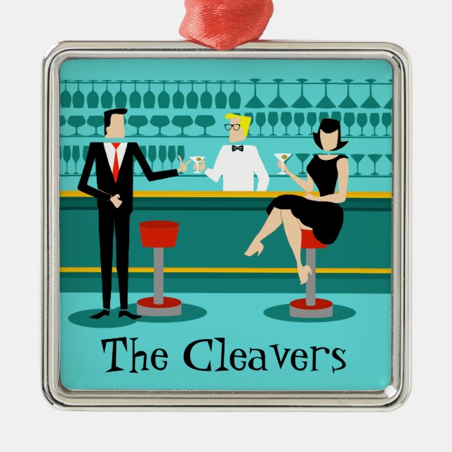 Retro Bar-Weihnachtsverzierung Silbernes Ornament (Vorne)