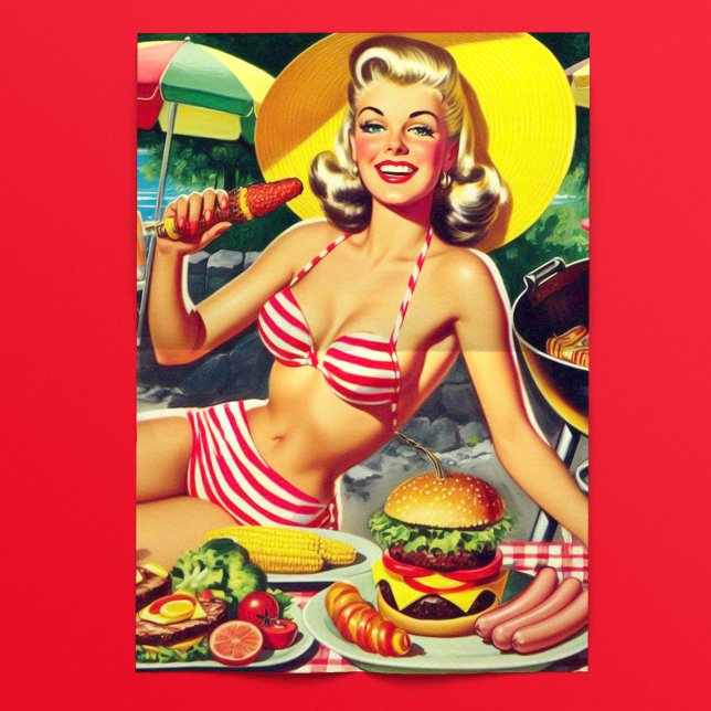 Retro-Barbecue-Poolparty-Pinup Seidenpapier (Von Creator hochgeladen)