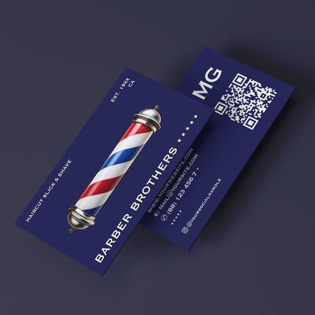 Retro Barber Pole Navy Barbershop Modern Visitenkarte (Retro Barber Pole Navy Barbershop Modern Business Card
)