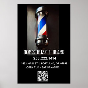 Retro Barber Pole & QR Code Business Poster