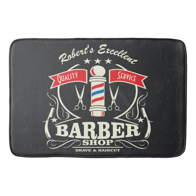 Retro Barber Stylist Bodenmatte Grau Badematte (Vorderseite)