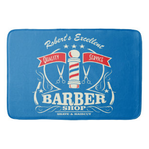 Retro Barber Stylist Work Floor Mat Blue Badematte