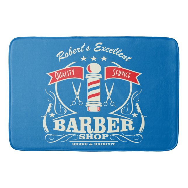 Retro Barber Stylist Work Floor Mat Blue Badematte (Vorderseite)