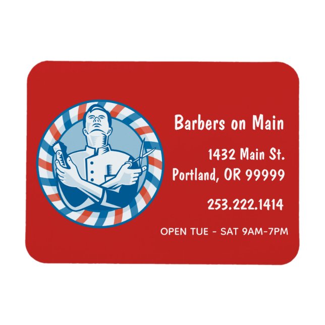 Retro Barbershop Abzeichen individuell anpassbar Magnet (Horizontal)