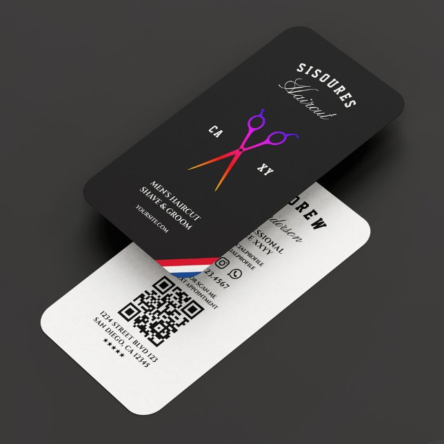 Retro Barbershop Barber Scissors Red White Blue Visitenkarte (Retro Barbershop Barber Scissors Red White Blue Business Card
)