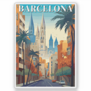 Retro Barcelona Vintage Reiseillustration Aufkleber