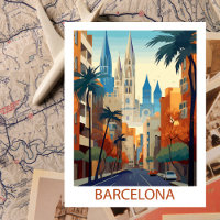 Retro Barcelona Vintage Reiseillustration