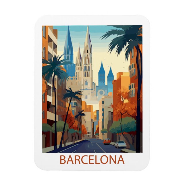 Retro Barcelona Vintage Travel Illustration Magnet (Vertikal)