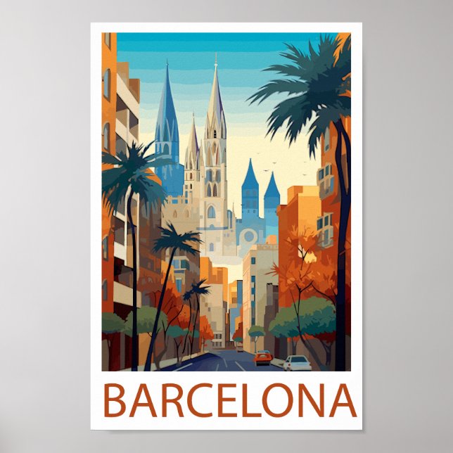 Retro Barcelona Vintage Travel Illustration Poster (Vorne)