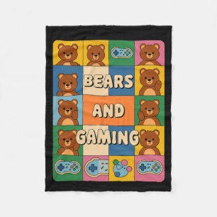 Retro-Bären und Gaming Lustiger Bärenliebhaber Vid Fleecedecke