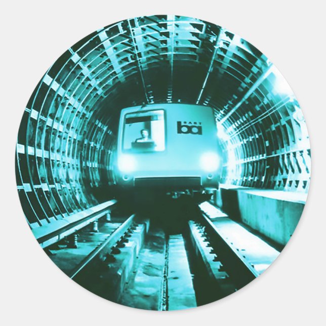 Retro-BART-Zug im Transbay-Tunnel Runder Aufkleber (Vorderseite)