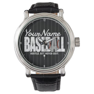 Retro Baseball ADD NAME Pinstripe Team Player Armbanduhr