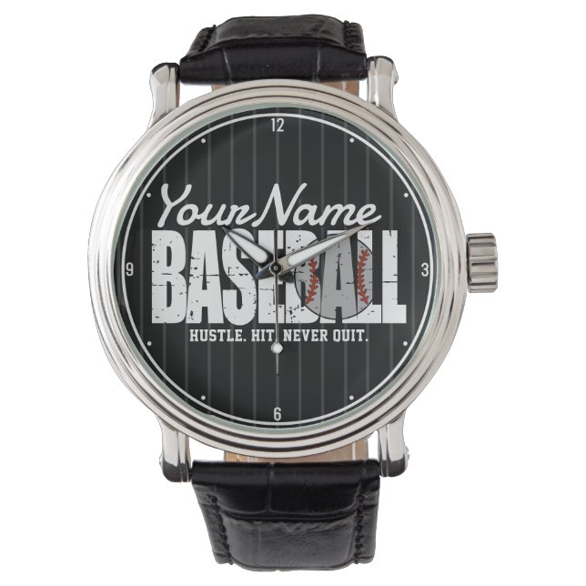 Retro Baseball ADD NAME Pinstripe Team Player Armbanduhr (Vorderseite)