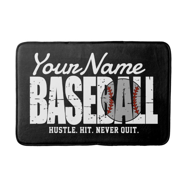 Retro Baseball ADD NAME Pinstripe Team Player Badematte (Vorderseite)