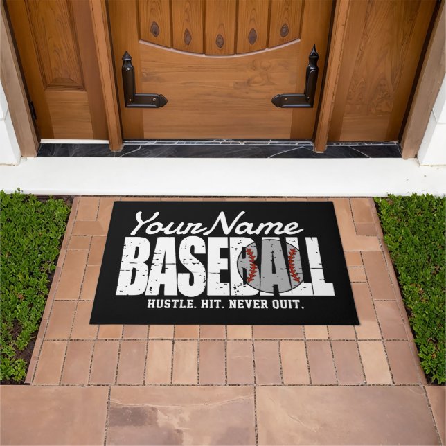 Retro Baseball ADD NAME Pinstripe Team Player Fußmatte (Außenbereich)