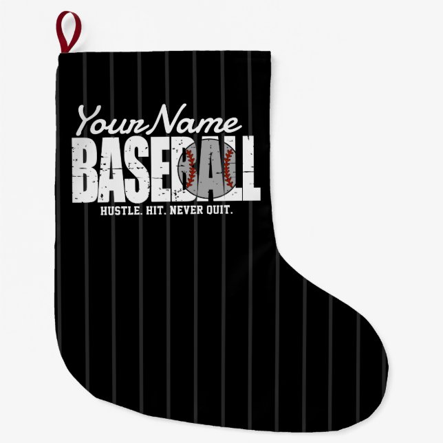 Retro Baseball ADD NAME Pinstripe Team Player Großer Weihnachtsstrumpf (Vorderseite)