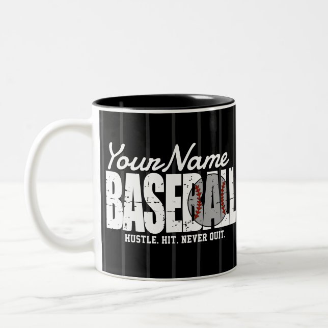 Retro Baseball ADD NAME Pinstripe Team Player Zweifarbige Tasse (Links)