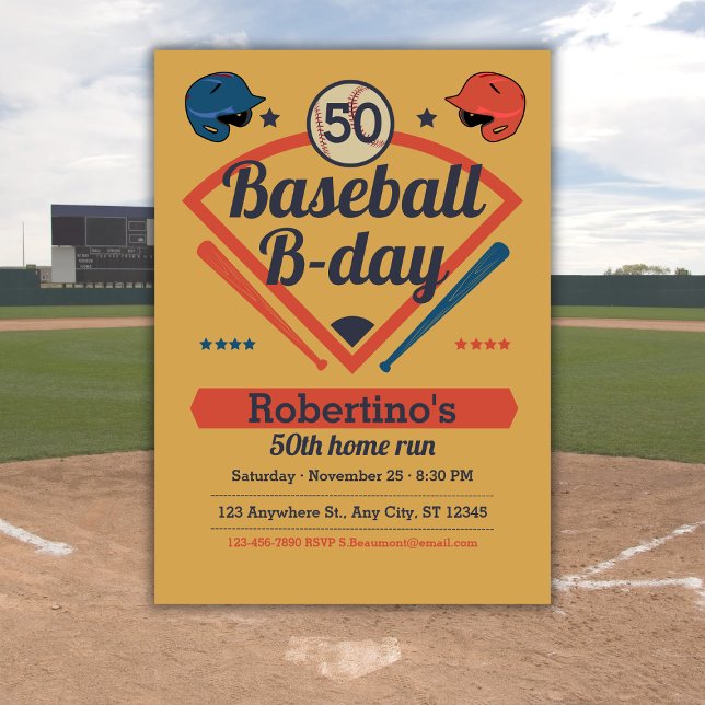Retro Baseball B-Day Men's 50th Birthday Einladung (Von Creator hochgeladen)