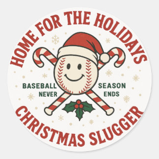Retro Baseball Christmas "Home for the Holidays"  Runder Aufkleber