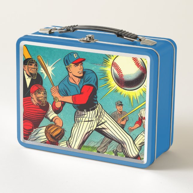 Retro Baseball-Comic Metall Brotdose (Vorderseite)