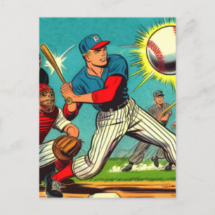 Retro Baseball-Comic Postkarte