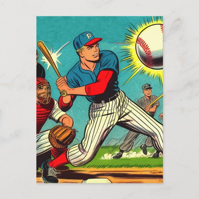 Retro Baseball-Comic Postkarte (Vorderseite)