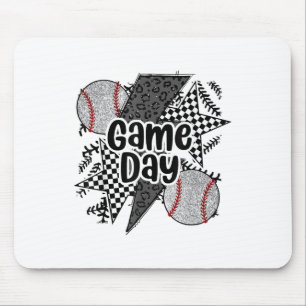 Retro Baseball Game Day Checked Leopard Baseball Mousepad