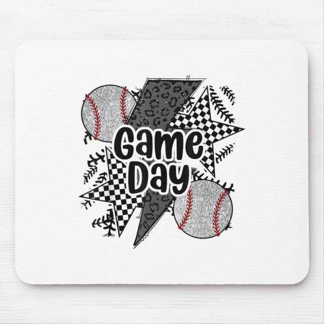 Retro Baseball Game Day Checked Leopard Baseball Mousepad (Vorne)