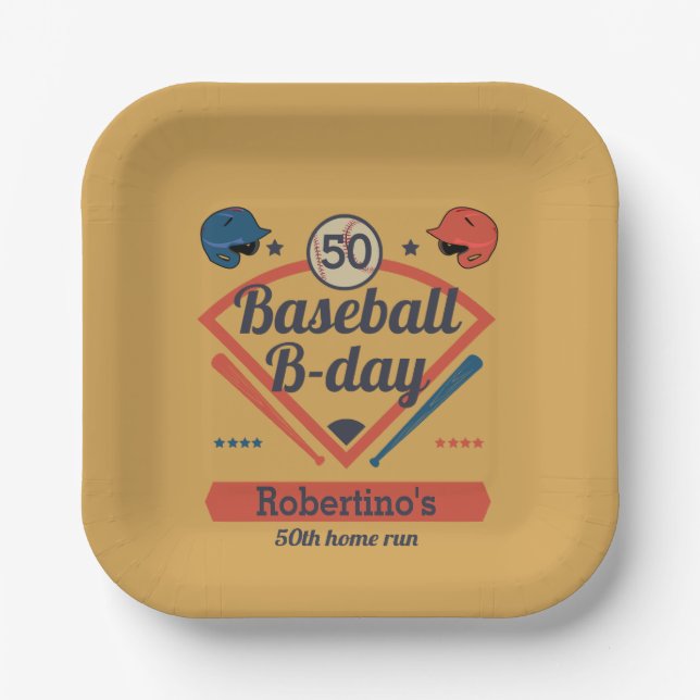 Retro-Baseball-Geburtstag Herren 50. Geburtstag Pappteller (Vorderseite)