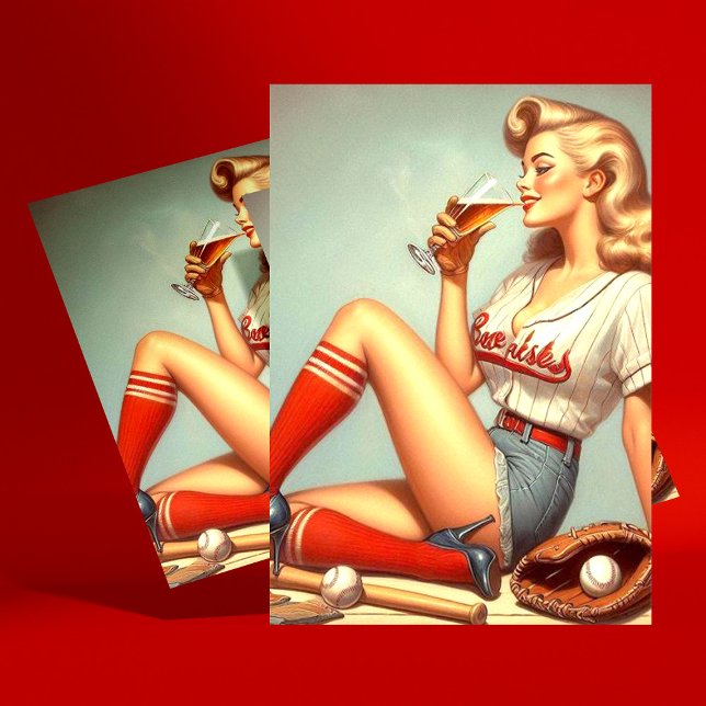 Retro Baseball Girl Painting Postkarte (Von Creator hochgeladen)