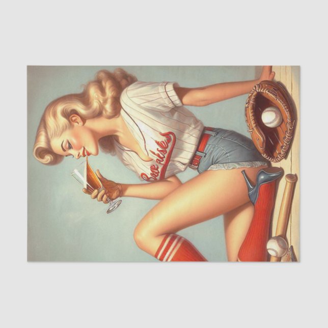Retro Baseball Girl Painting Seidenpapier (Vorderseite)