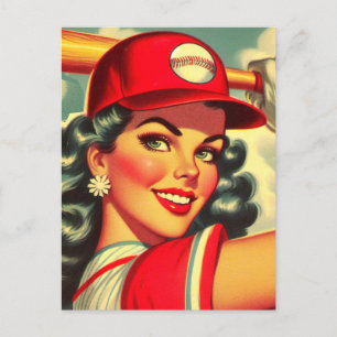 Retro Baseball Girl Postkarte