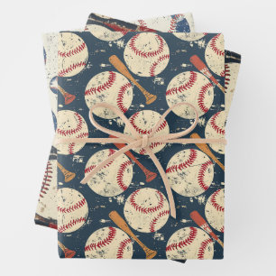 Retro-Baseball-Muster Geschenkpapier Set