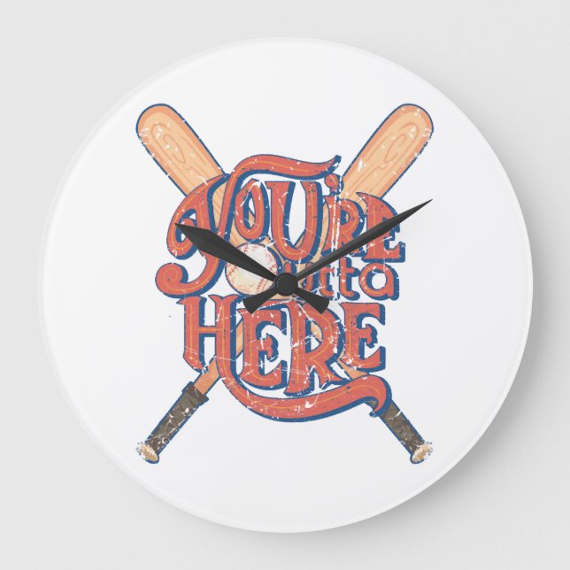 Retro-Baseball-Softball-Fan-Design Große Wanduhr (Vorderseite)