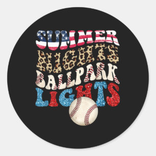 Retro Baseball Sommernächte Flutlicht Männer Runder Aufkleber