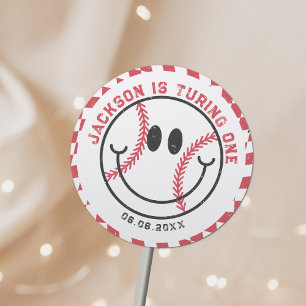 Retro-Baseball-Stimmung Jungen-Geburtstagsfeier Runder Aufkleber