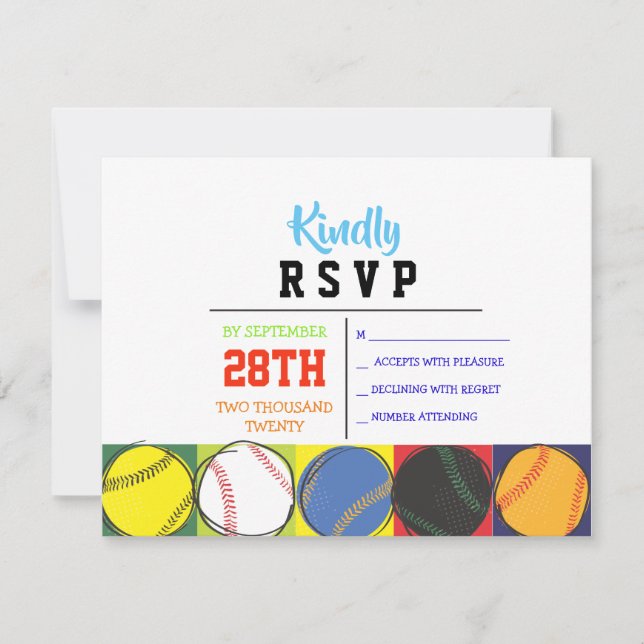 Retro Baseball Themed Bar Bat Mitzvah Antwortkarte RSVP Karte (Vorderseite)