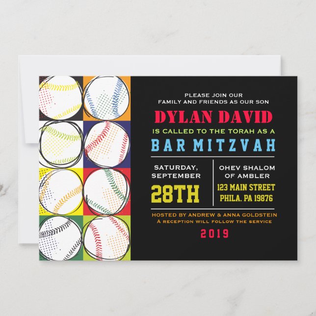 Retro Baseball Themed Bar Bat Mitzvah Einladung (Vorderseite)