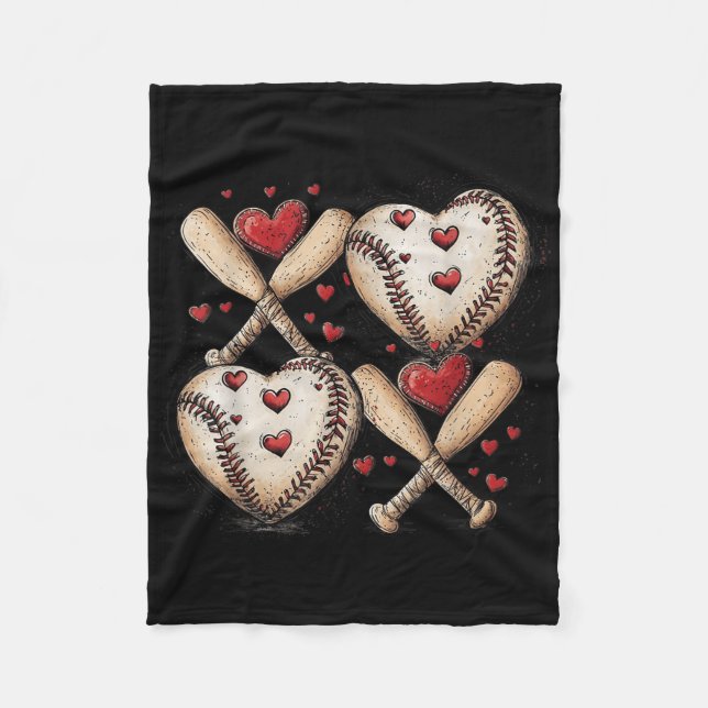 Retro Baseball Valentinstag Xoxo Funny Kids Boys Fleecedecke (Vorderseite)