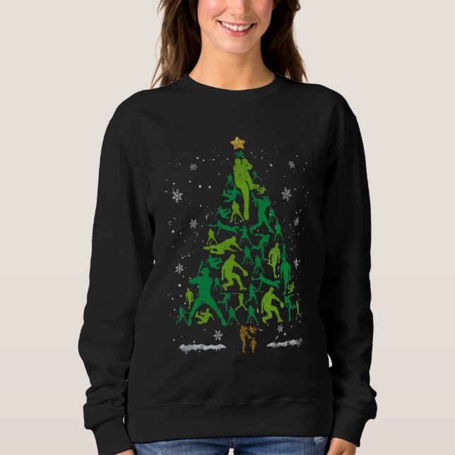 Retro-Baseball-Weihnachtsbaum Xmas-Baseballspieler Sweatshirt (Vorderseite)
